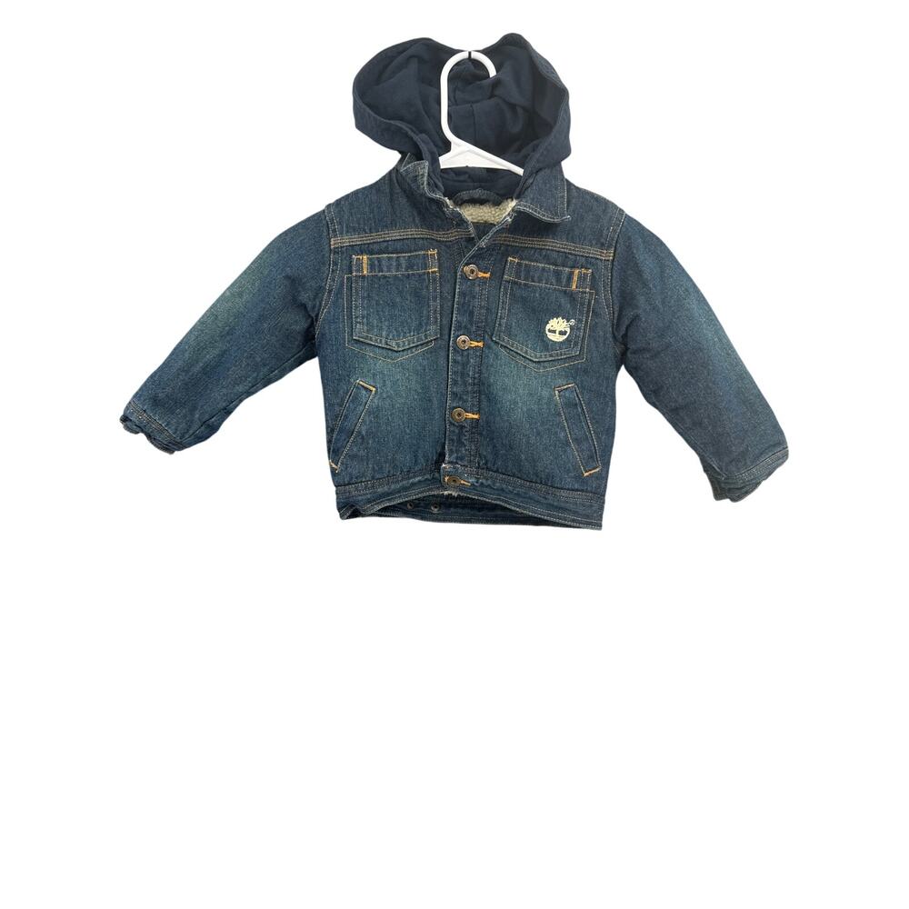 Timberland Winter Hoodie Fleece Warm Blue Denim Jacket Kids 3T